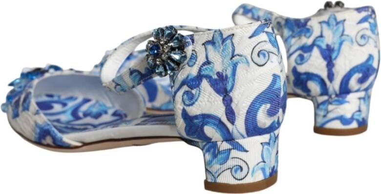 Dolce & Gabbana Majolica Print Enkelband Sandalen Blue Dames