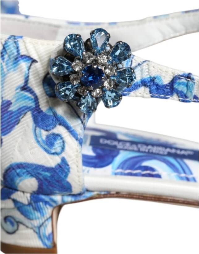 Dolce & Gabbana Majolica Print Enkelband Sandalen Blue Dames