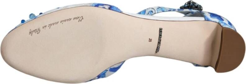 Dolce & Gabbana Majolica Print Enkelband Sandalen Blue Dames