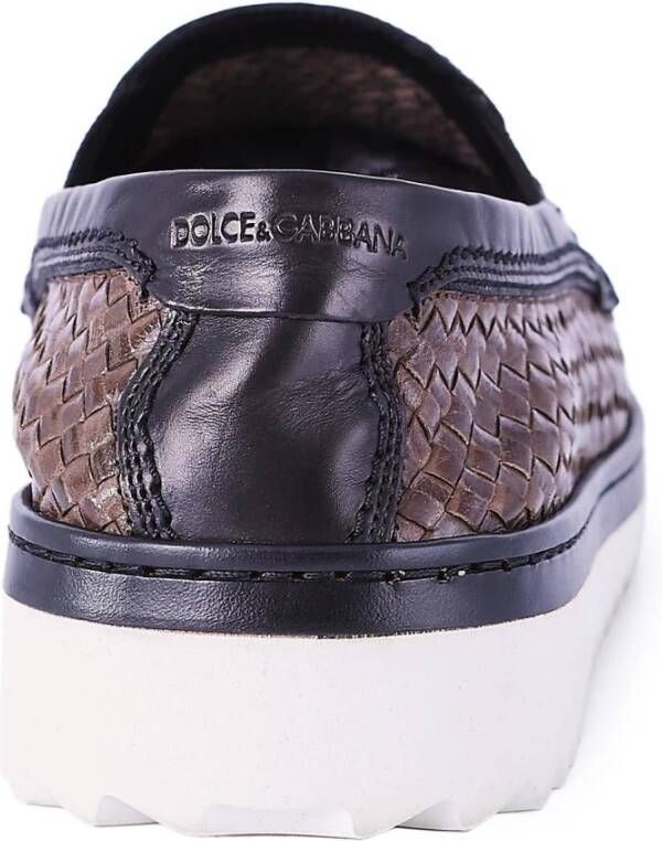 Dolce & Gabbana Mannen Gevlochten Leren Platte Schoenen Brown Heren