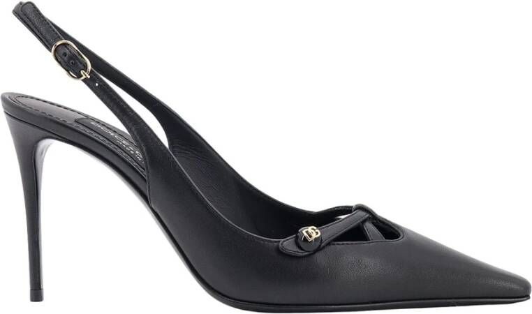 Dolce & Gabbana Metalen Monogram Leren Slingback Hakken Black Dames