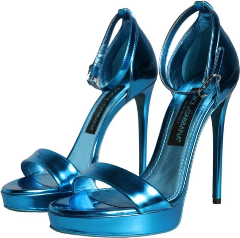 Dolce & Gabbana Metallic Blue Enkelband Hakken Blue Dames