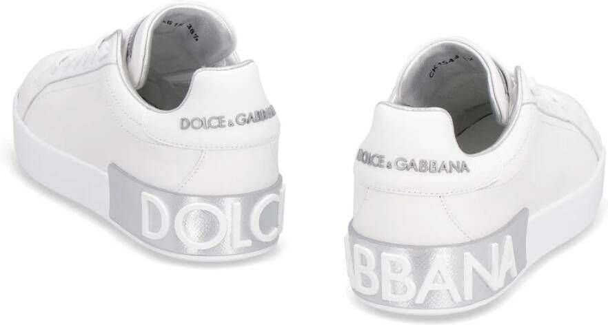 Dolce & Gabbana Metallic Leren Lage Sneakers White Dames