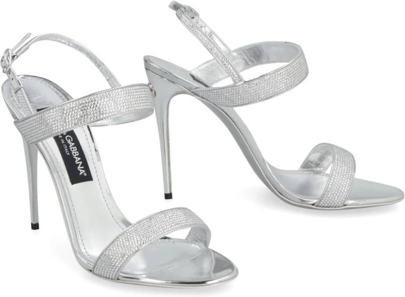 Dolce & Gabbana Metallic Leren Sandalen met Versierd Bovenwerk Gray Dames