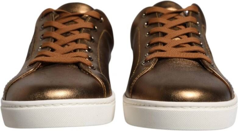 Dolce & Gabbana Metallic Leren Sneakers met Rubberen Zool Yellow Heren