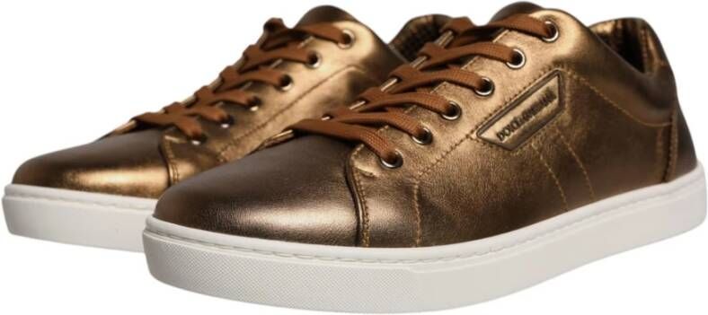 Dolce & Gabbana Metallic Leren Sneakers met Rubberen Zool Yellow Heren