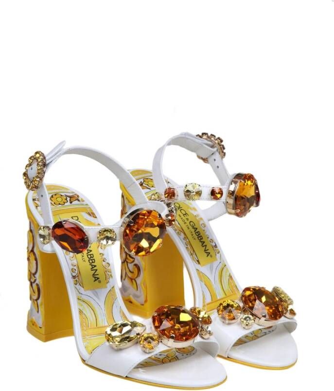 Dolce & Gabbana Multicolor Steen Sandaal met Juweelband White Dames