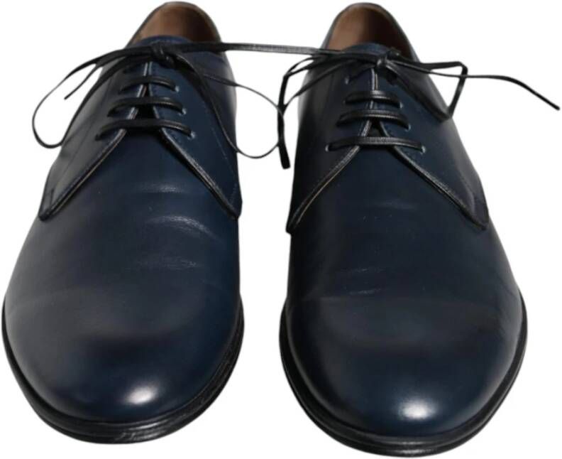 Dolce & Gabbana Navy Blauwe Leren Derby Schoenen Blue Heren