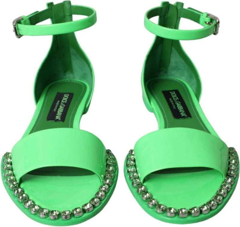 Dolce & Gabbana Neon Groene Kristal Enkelband Sandalen Green Dames