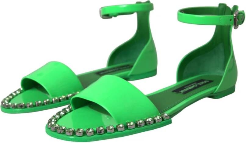 Dolce & Gabbana Neon Groene Kristal Enkelband Sandalen Green Dames