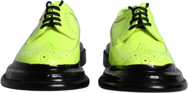 Dolce & Gabbana Neon Groene Leren Derby Schoenen Green Heren