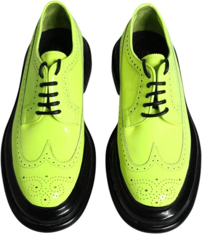 Dolce & Gabbana Neon Groene Leren Derby Schoenen Green Heren