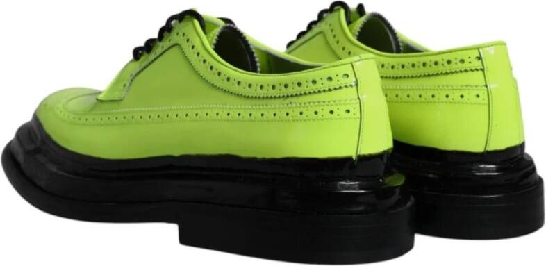 Dolce & Gabbana Neon Groene Leren Derby Schoenen Green Heren