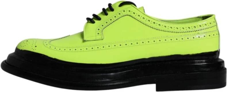 Dolce & Gabbana Neon Groene Leren Derby Schoenen Green Heren