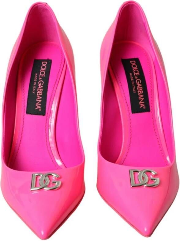 Dolce & Gabbana Neon Pink Logo Leren Pumps Pink Dames