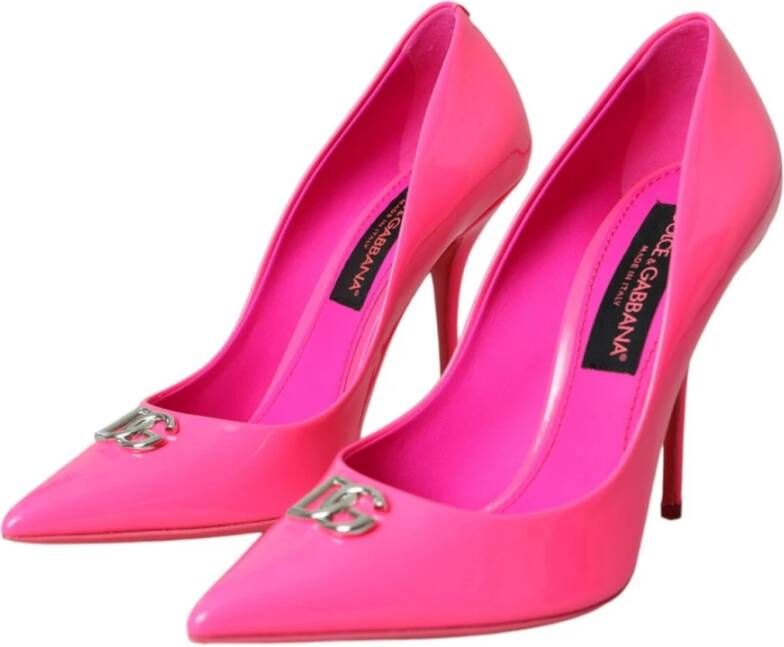 Dolce & Gabbana Neon Pink Logo Leren Pumps Pink Dames