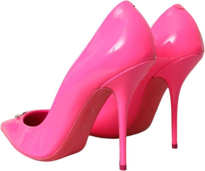 Dolce & Gabbana Neon Pink Logo Leren Pumps Pink Dames