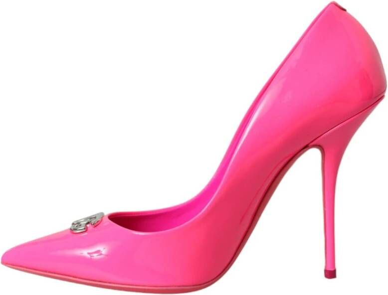 Dolce & Gabbana Neon Pink Logo Leren Pumps Pink Dames