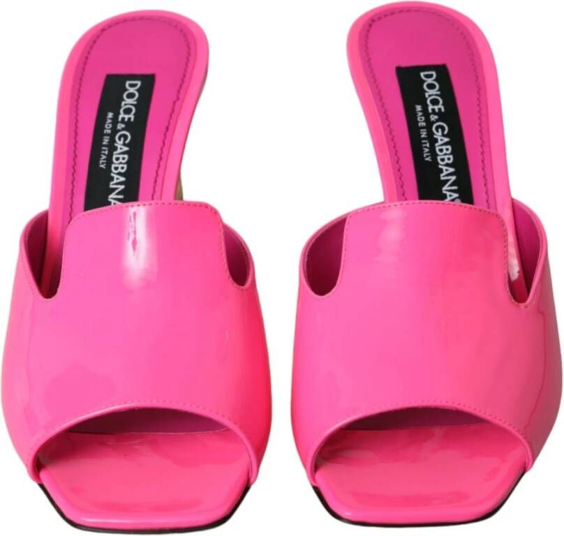 Dolce & Gabbana Neon Roze Leren Logo Hakken Sandalen Pink Dames