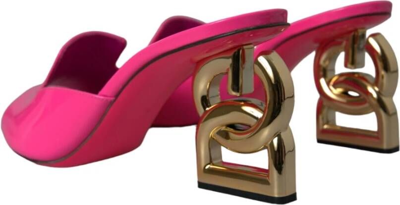 Dolce & Gabbana Neon Roze Leren Logo Hakken Sandalen Pink Dames