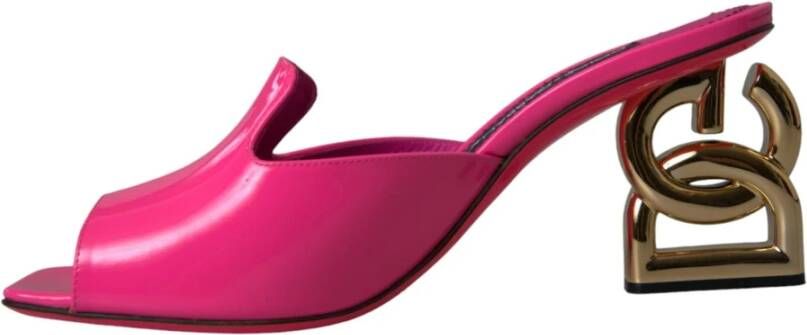 Dolce & Gabbana Neon Roze Leren Logo Hakken Sandalen Pink Dames