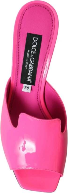 Dolce & Gabbana Neon Roze Leren Logo Hakken Sandalen Pink Dames