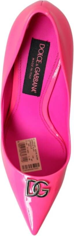 Dolce & Gabbana Neon Roze Leren Logo Pumps Pink Dames