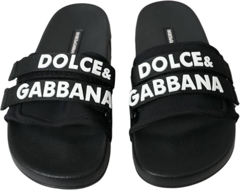 Dolce & Gabbana Neopreen Slide Flats met Logo Detailing Black Dames