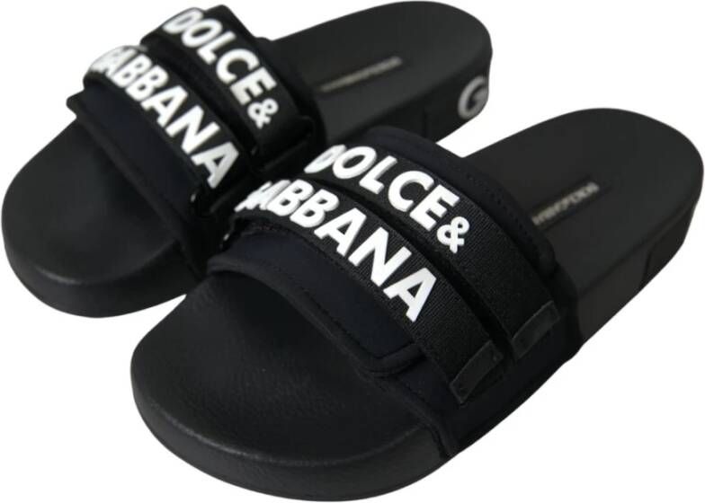 Dolce & Gabbana Neopreen Slide Flats met Logo Detailing Black Dames