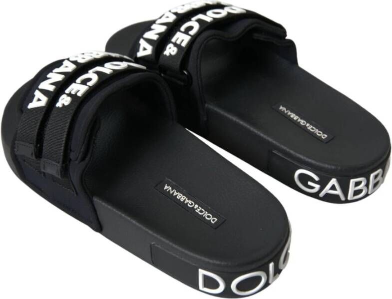 Dolce & Gabbana Neopreen Slide Flats met Logo Detailing Black Dames