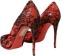 Dolce & Gabbana Oranje Bloemen Kant Leren Hakken Pumps Red Dames - Thumbnail 3