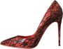 Dolce & Gabbana Oranje Bloemen Kant Leren Hakken Pumps Red Dames - Thumbnail 4