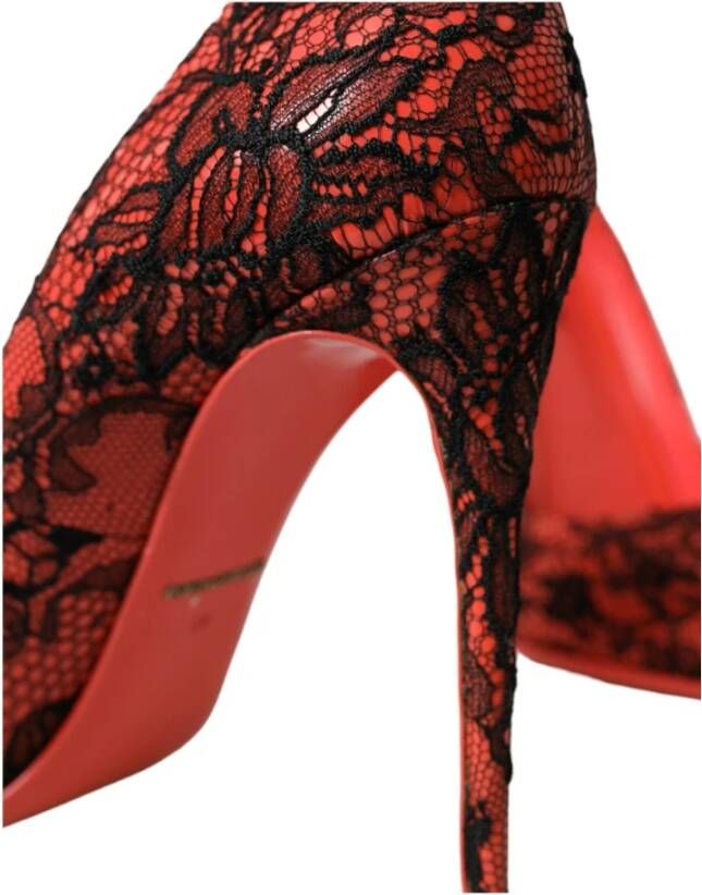 Dolce & Gabbana Oranje Bloemen Kant Leren Hakken Pumps Red Dames