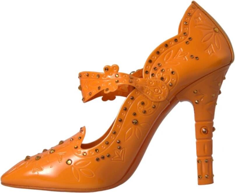 Dolce & Gabbana Oranje Bloemen Kristal Cinderella Pumps Orange Dames