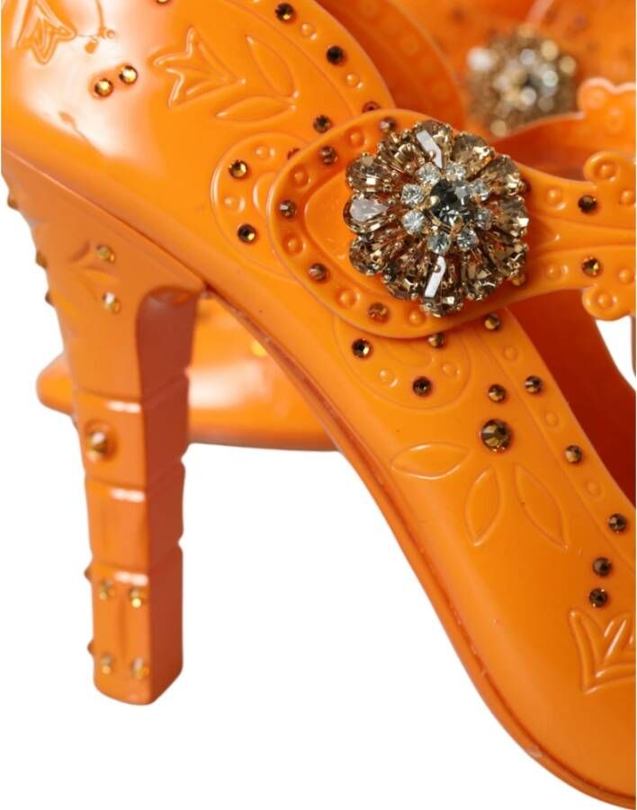 Dolce & Gabbana Oranje Bloemen Kristal Cinderella Pumps Orange Dames