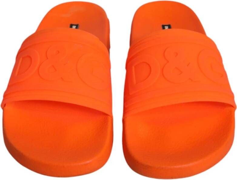 Dolce & Gabbana Oranje Logo Rubber Slippers Sandalen Orange Dames