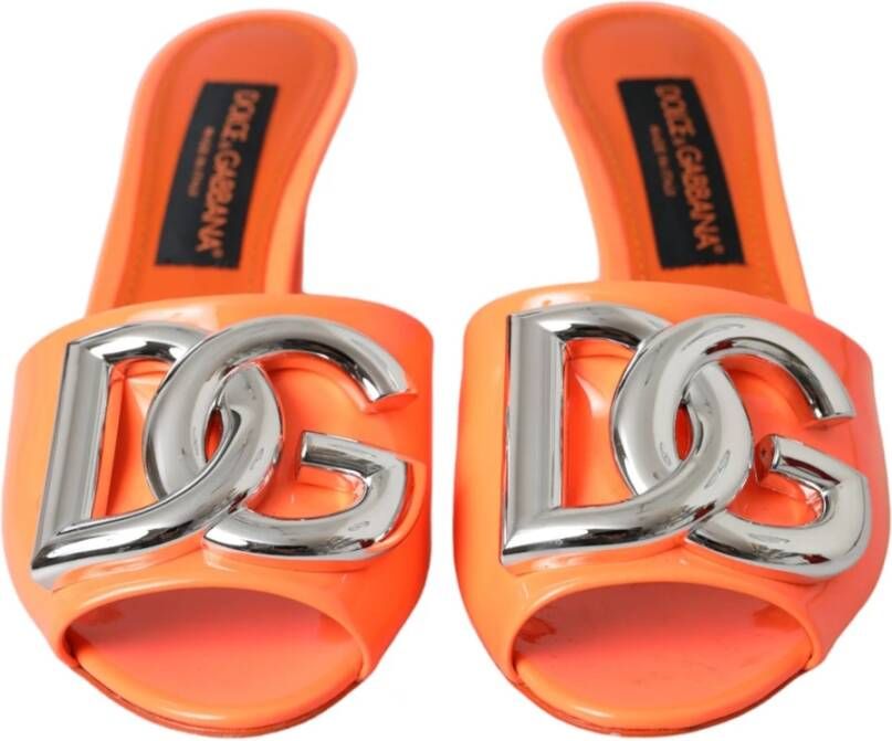 Dolce & Gabbana Oranje Logo Slides Hakken Sandalen Schoenen Orange Dames