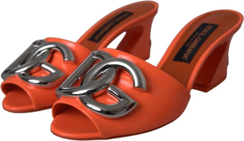 Dolce & Gabbana Oranje Logo Slides Hakken Sandalen Schoenen Orange Dames