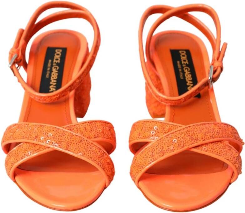 Dolce & Gabbana Oranje Pailletten Enkelband Sandalen Orange Dames