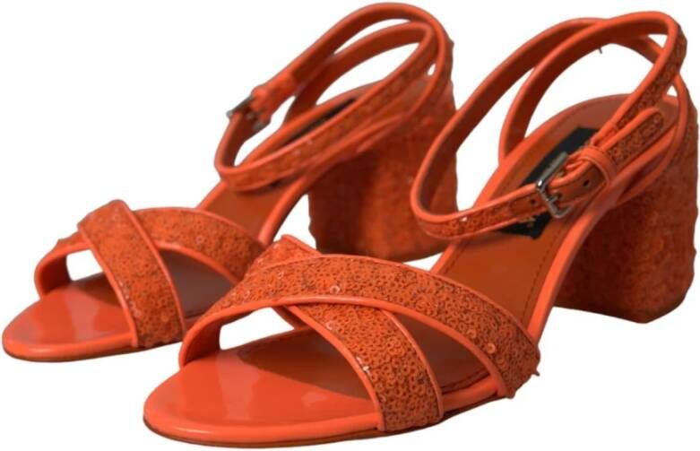 Dolce & Gabbana Oranje Pailletten Enkelband Sandalen Orange Dames