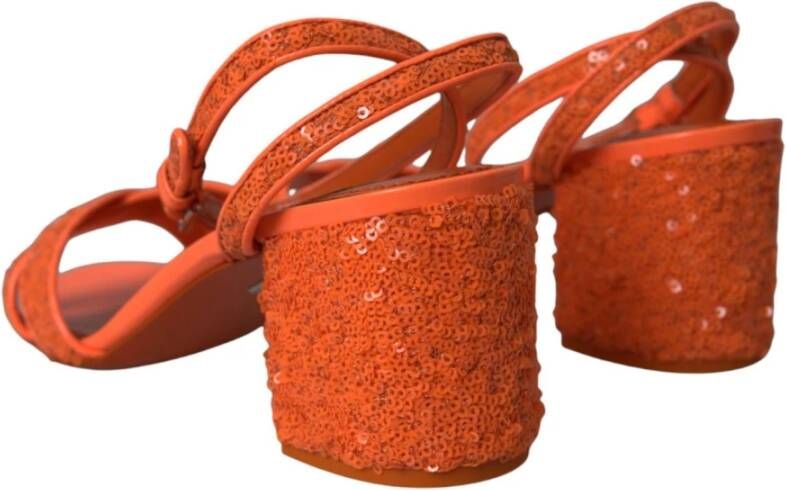 Dolce & Gabbana Oranje Pailletten Enkelband Sandalen Orange Dames