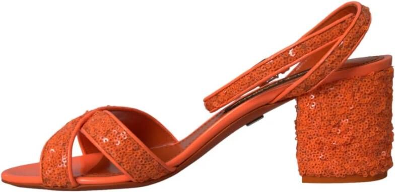 Dolce & Gabbana Oranje Pailletten Enkelband Sandalen Orange Dames