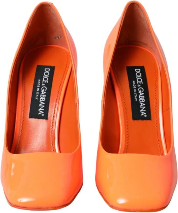 Dolce & Gabbana Oranje Patent Leren Logo Hakken Pumps Orange Dames