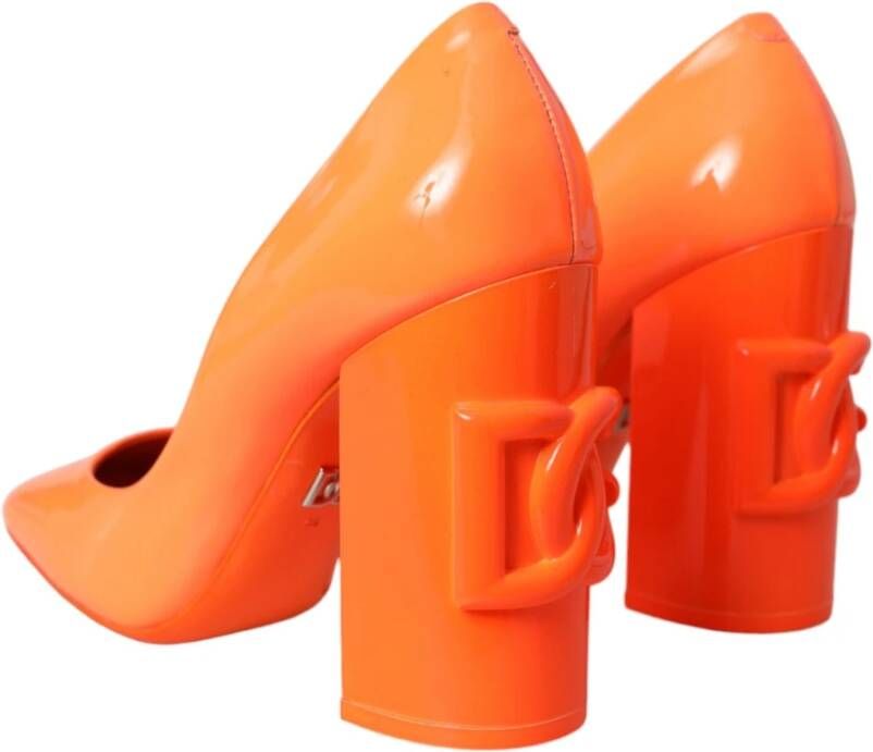 Dolce & Gabbana Oranje Patent Leren Logo Hakken Pumps Orange Dames