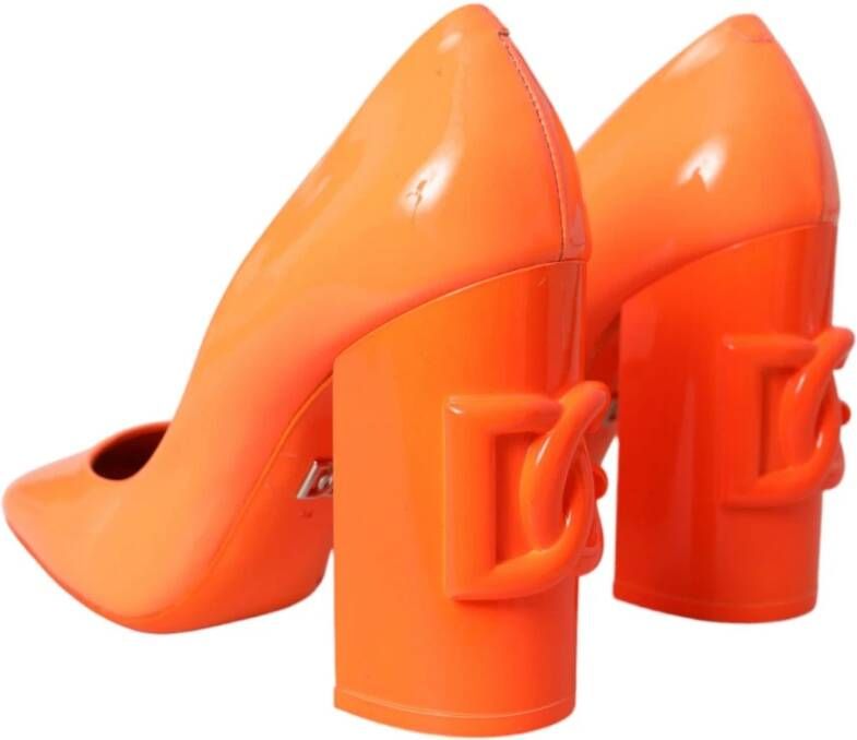 Dolce & Gabbana Oranje Patent Leren Logo Hakken Pumps Orange Dames