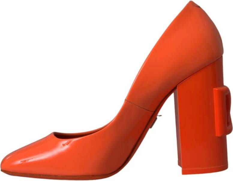 Dolce & Gabbana Oranje Patent Leren Logo Hakken Pumps Orange Dames