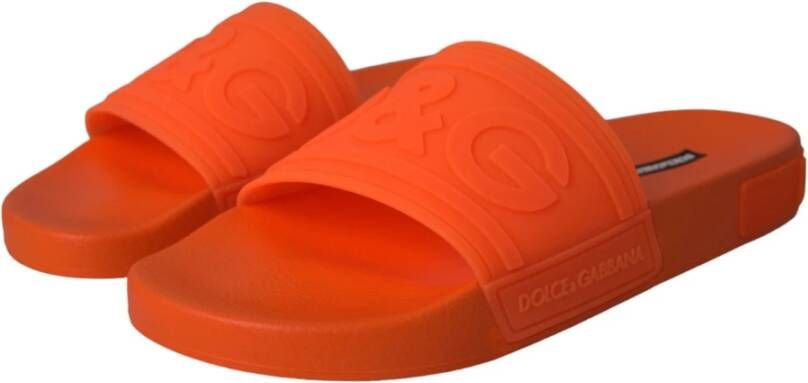 Dolce & Gabbana Oranje Rubberen Slides Sandalen Orange Heren