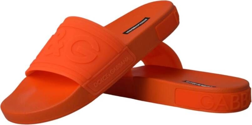 Dolce & Gabbana Oranje Rubberen Slides Sandalen Orange Heren