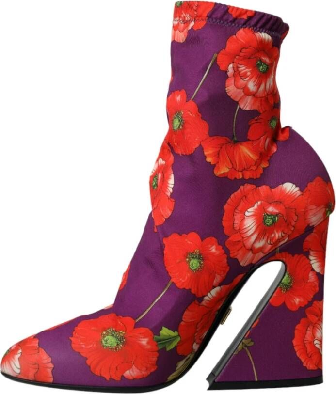 Dolce & Gabbana Paarse Bloemen Jersey Enkellaars Schoenen Multicolor Dames