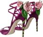 Dolce & Gabbana Paarse Bloemrijke Satijnen Hoge Hak Sandalen Purple Dames - Thumbnail 4